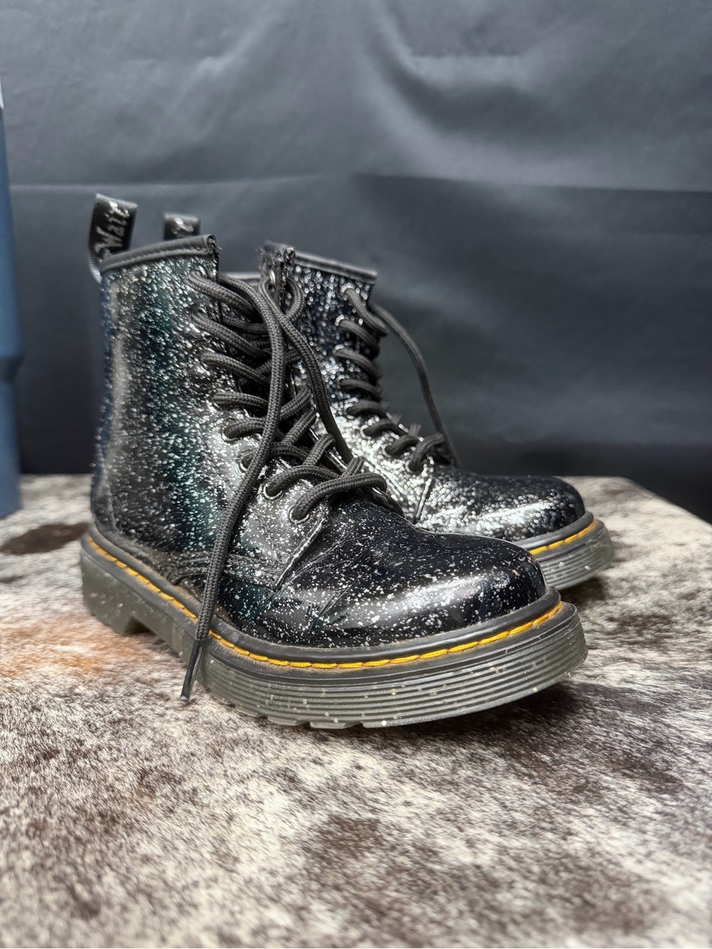 Dr. Martens Kids Black Glitter Combat Boots